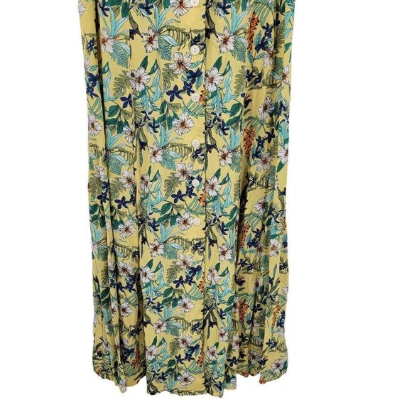 Vintage Koret Dress M Yellow Floral Midi Sleeveless Button Front Smocked India - Picture 6 of 11